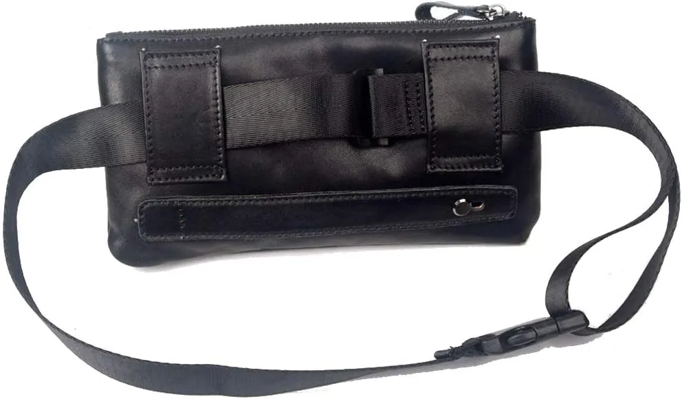 Hebetag Leather Waist Pack Fanny Bag Handbag for Men Women Hip Bum Belt Purse Travel Outdoor Running Hiking Camping Cell Phone Clutch Pouch Pocket (#02Black)