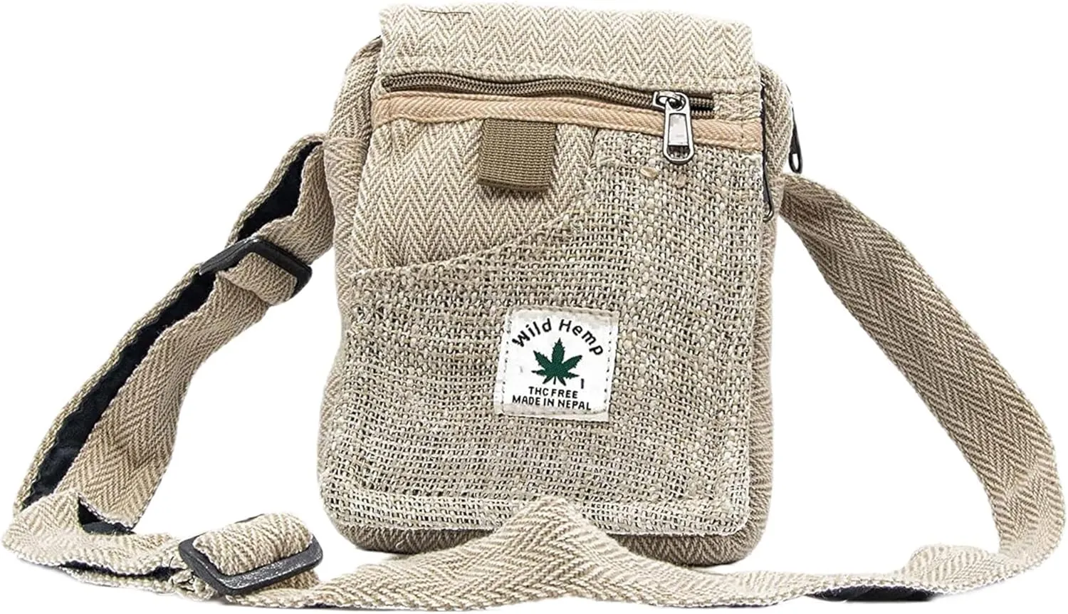 Hemp Crossbody Travel Bag- Unisex School Tote for Men & Women - Lightweight, Cotton Sling Bags, Zipper Closure, Adjustable Strap - Handmade in Nepal