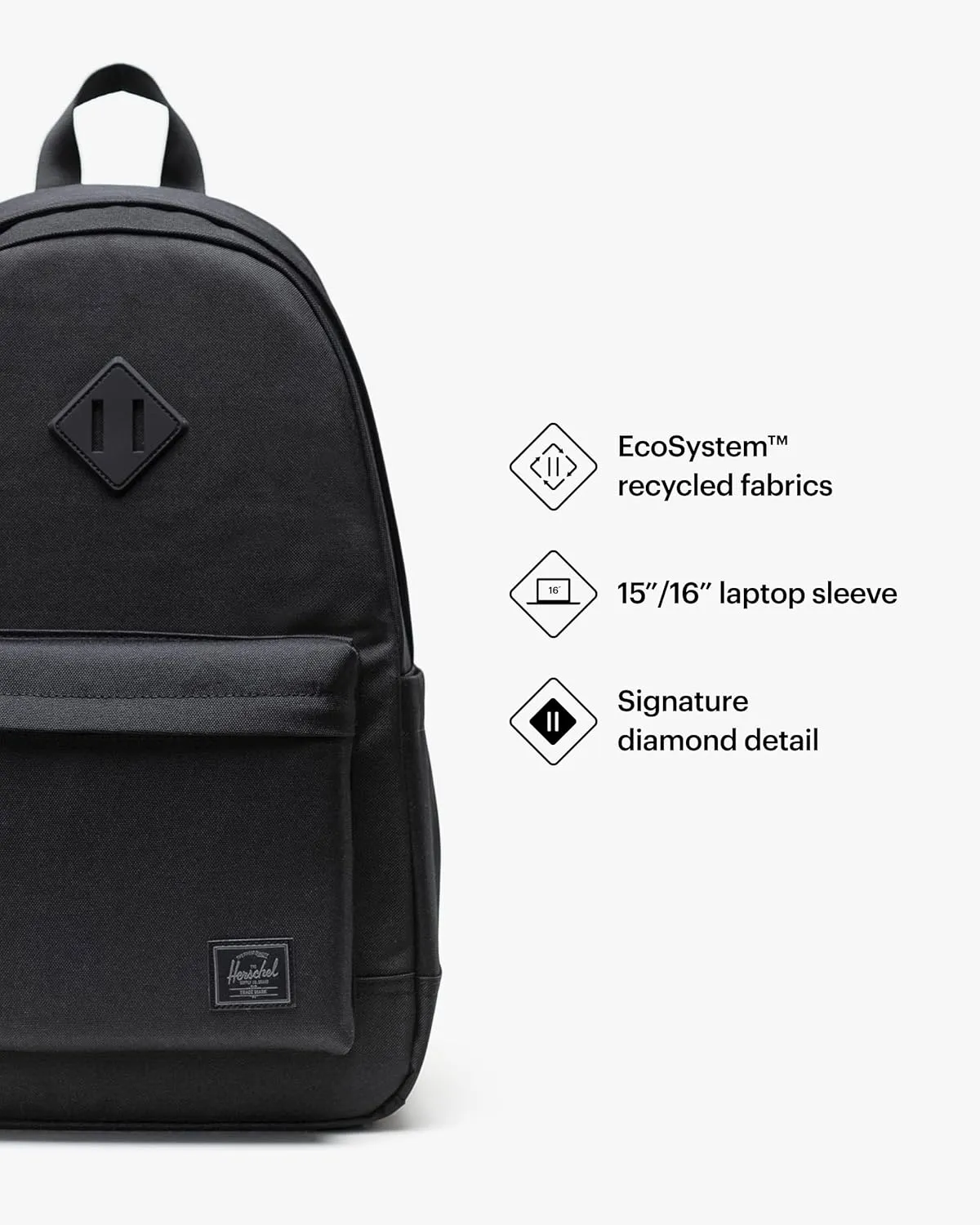 Herschel Supply Co. Heritage Backpack, Black Tonal, Standard-24L