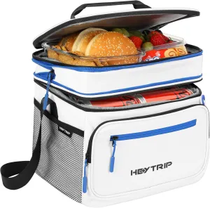 Heytrip Expandable Insulated Lunch Box 24 Can Double Deck Cooler Bags Leakproof Lunch Bag for Man Large Lunch Cooler for Camping Travel Picnic