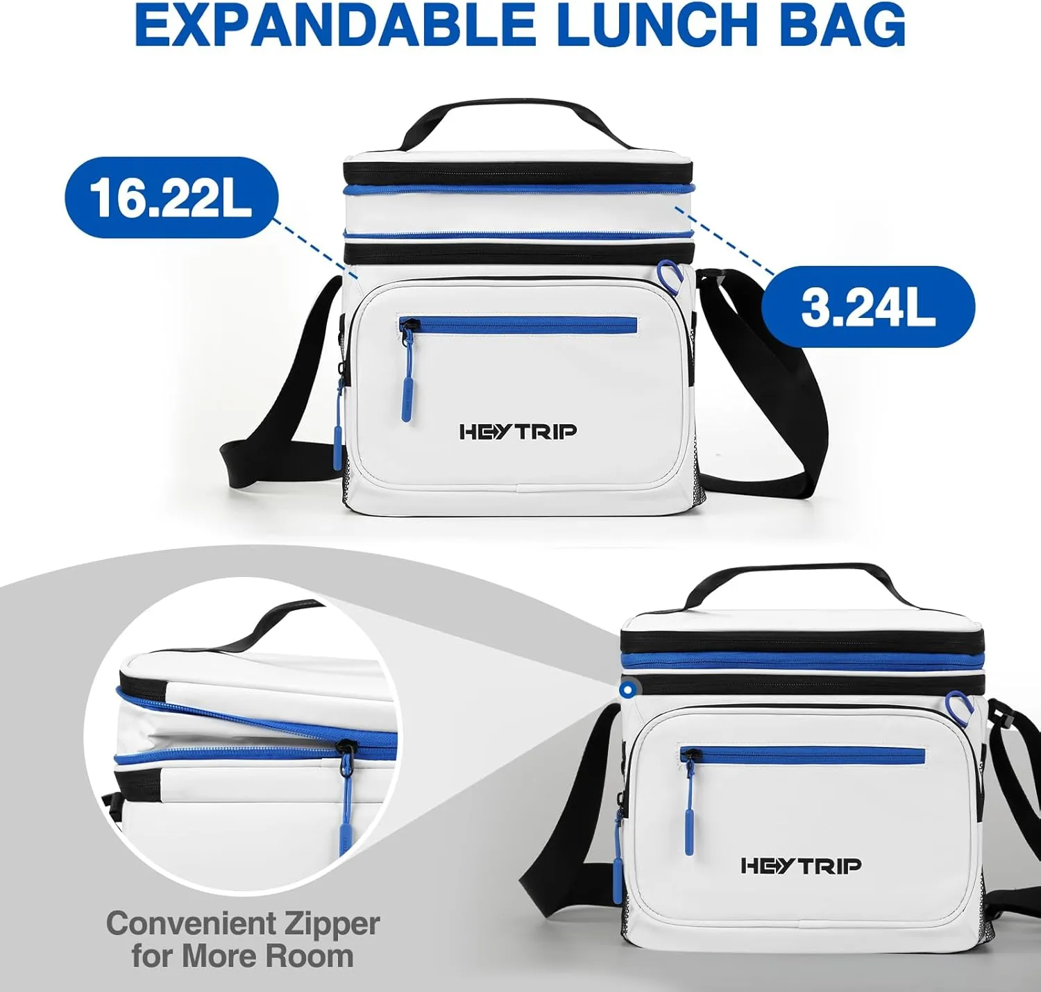 Heytrip Expandable Insulated Lunch Box 24 Can Double Deck Cooler Bags Leakproof Lunch Bag for Man Large Lunch Cooler for Camping Travel Picnic