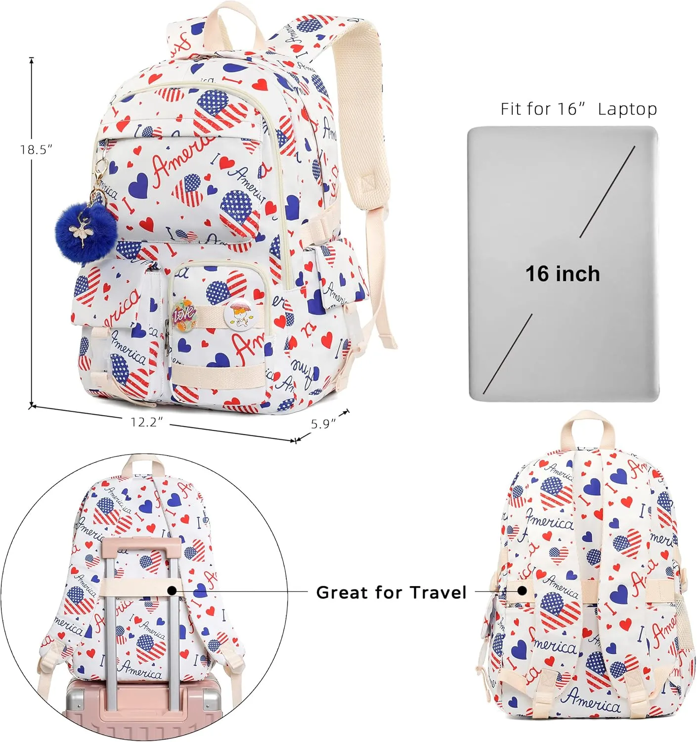 Hidds Laptop Backpacks 15.6 Inch School Bag College Backpack Travel Daypack Large Bookbags for Teens Girls Women Student (Beige)