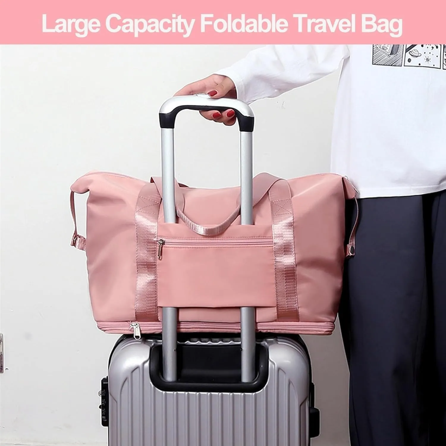 High-capacity Double-layer Wet Separation Travelling Bag, Foldable Travel Bag Expandable, Large Capacity Tote bag Women(Gris)