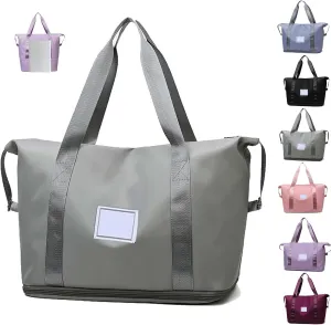 High-capacity Double-layer Wet Separation Travelling Bag, Foldable Travel Bag Expandable, Large Capacity Tote bag Women(Gris)