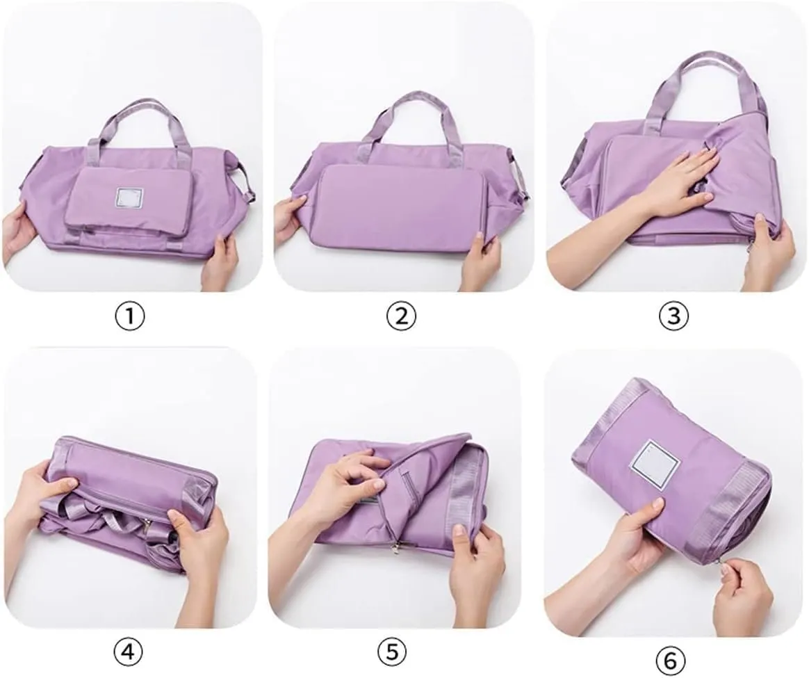 High-capacity Double-layer Wet Separation Travelling Bag, Foldable Travel Bag Expandable, Large Capacity Tote bag Women(Gris)