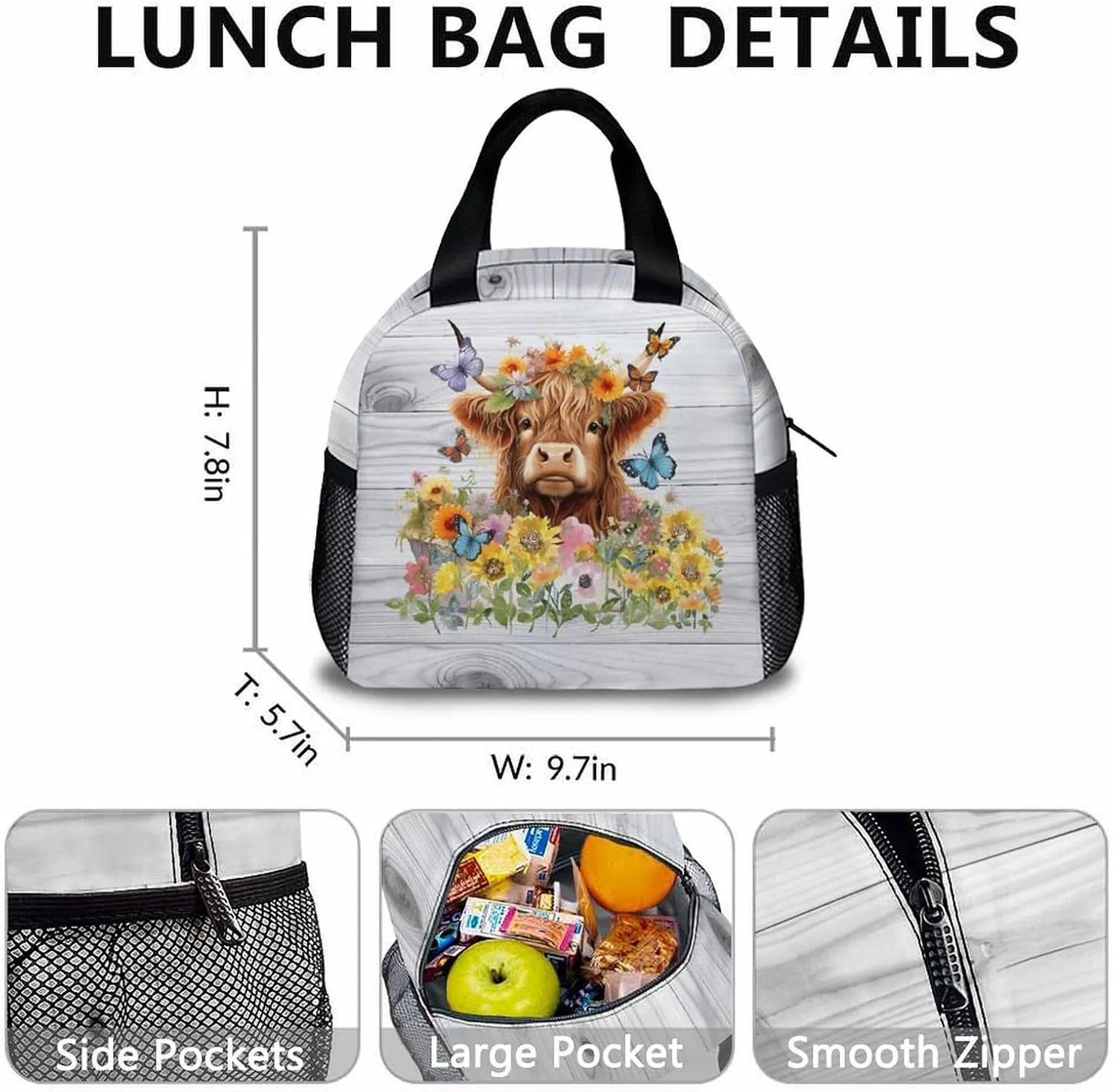 Highland Cow Backpack with Lunch Box Set for Women Girls, Set of 3 School Backpacks Matching Combo Gifts for Cow Lovers, Back to School Supplies Essentials