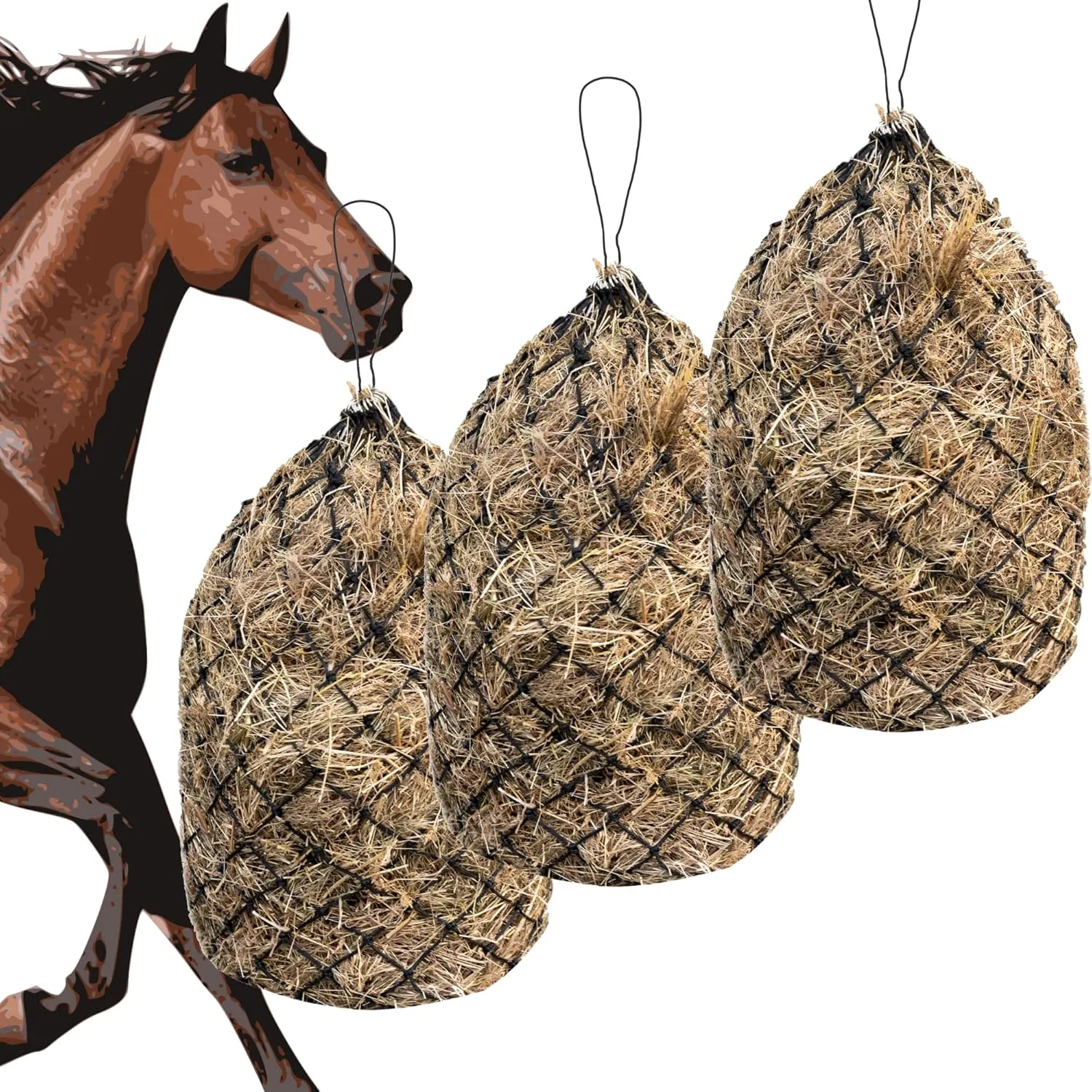 HIRQUITICKE 3 Pack Hay Nets for Horses Slow Feed - Feeding Holes 2" - Horse Supplies Hay Bags Feeder Goats