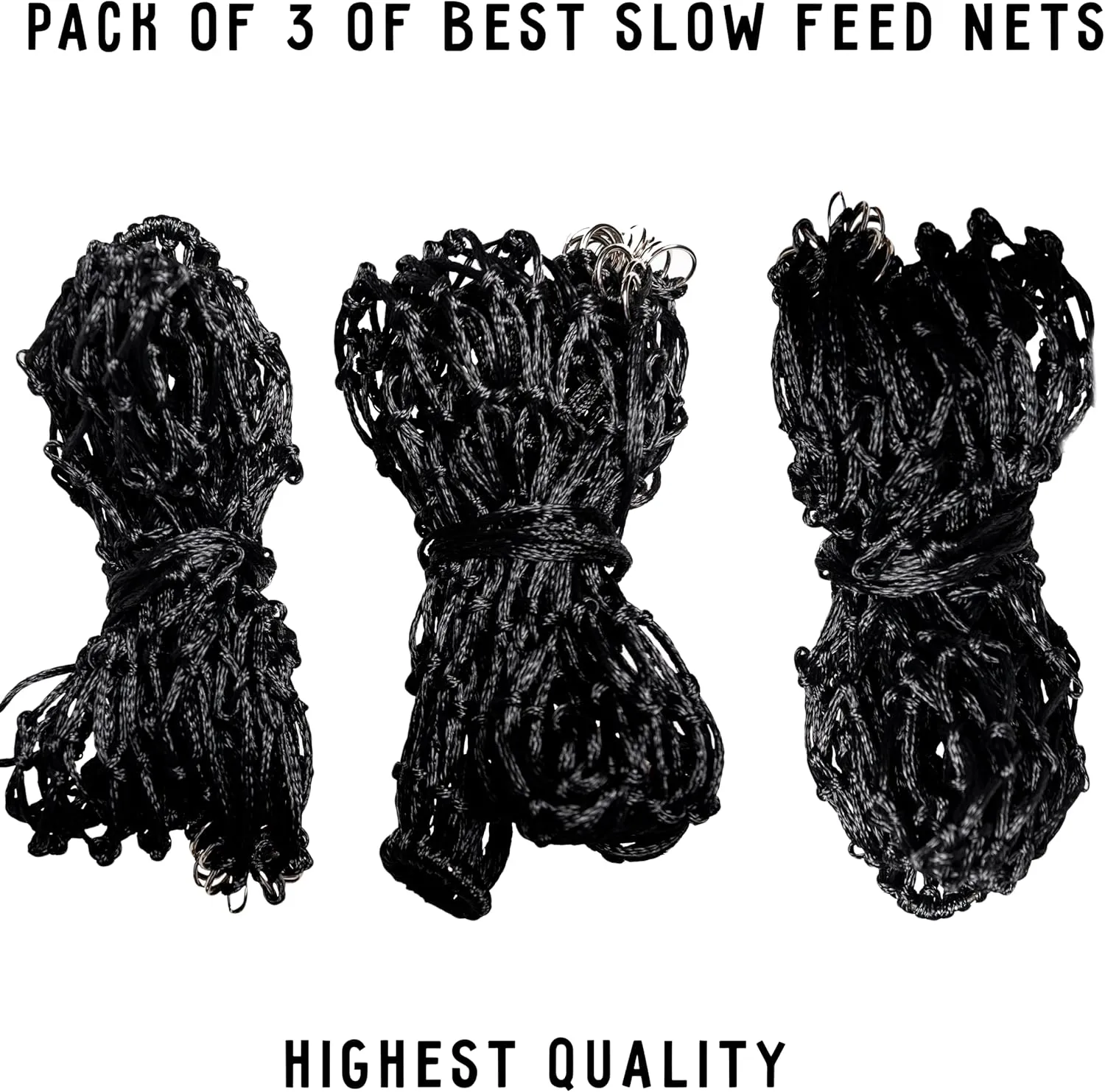 HIRQUITICKE 3 Pack Hay Nets for Horses Slow Feed - Feeding Holes 2" - Horse Supplies Hay Bags Feeder Goats