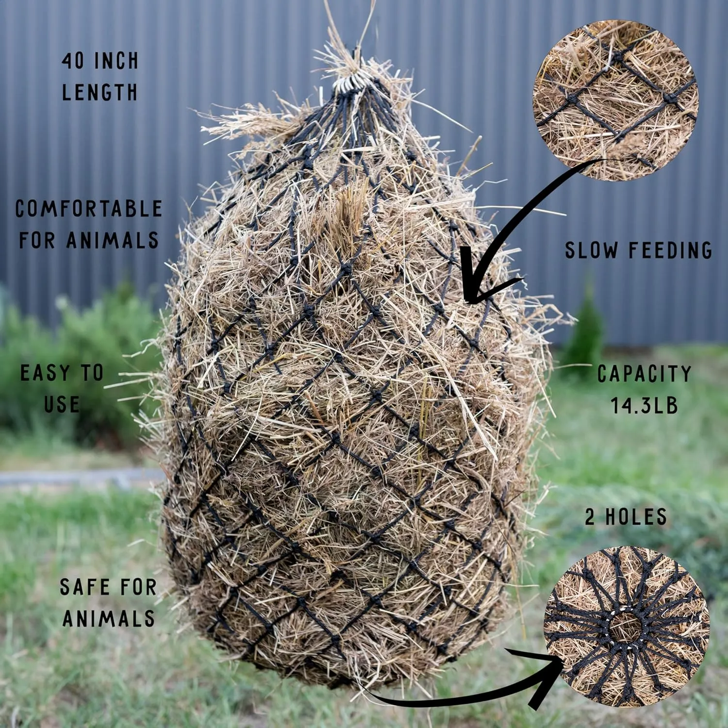 HIRQUITICKE 3 Pack Hay Nets for Horses Slow Feed - Feeding Holes 2" - Horse Supplies Hay Bags Feeder Goats