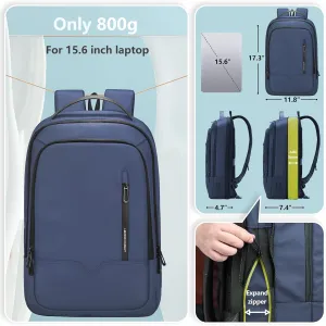 hk Laptop Expandable Smart Business Travel Work Backpack with USB Charging Port,Water Resistant Anti-theft Lightweight 15.6 Inch Computer Laptop Bag for Men Women Office College Commute-Blue