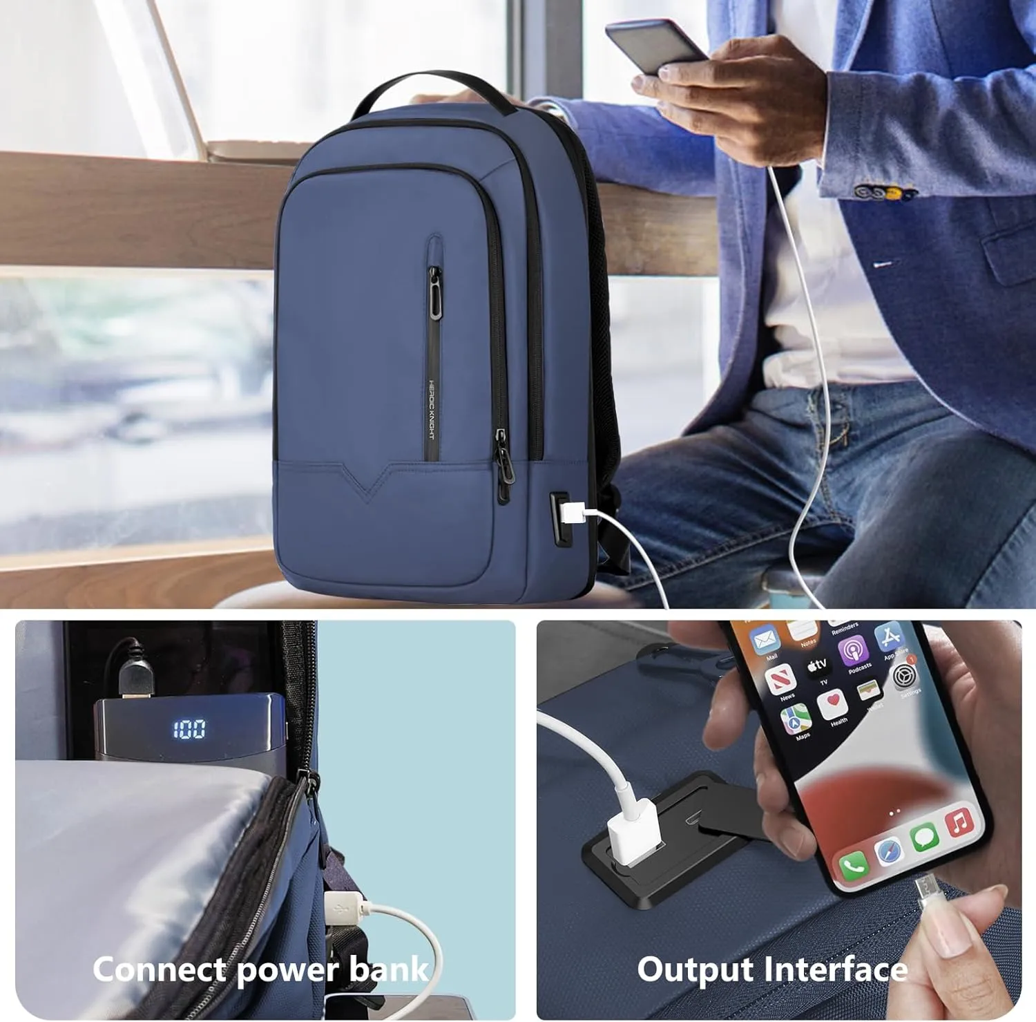 hk Laptop Expandable Smart Business Travel Work Backpack with USB Charging Port,Water Resistant Anti-theft Lightweight 15.6 Inch Computer Laptop Bag for Men Women Office College Commute-Blue