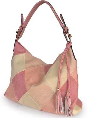 Hobo Bags for Women Patchwork Color Faux Leather Large Purses and Handbags Hobo Purse with Tassel