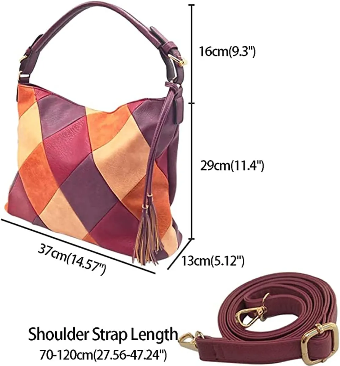 Hobo Bags for Women Patchwork Color Faux Leather Large Purses and Handbags Hobo Purse with Tassel
