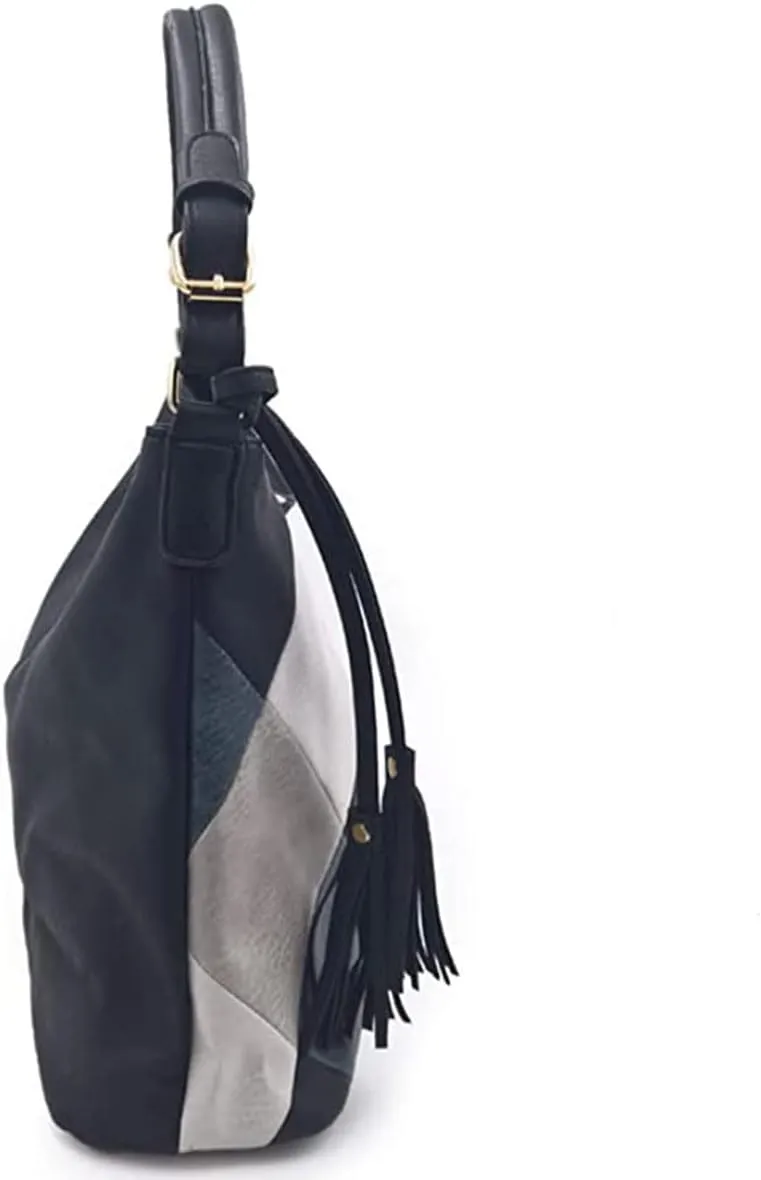 Hobo Bags for Women Patchwork Color Faux Leather Large Purses and Handbags Hobo Purse with Tassel