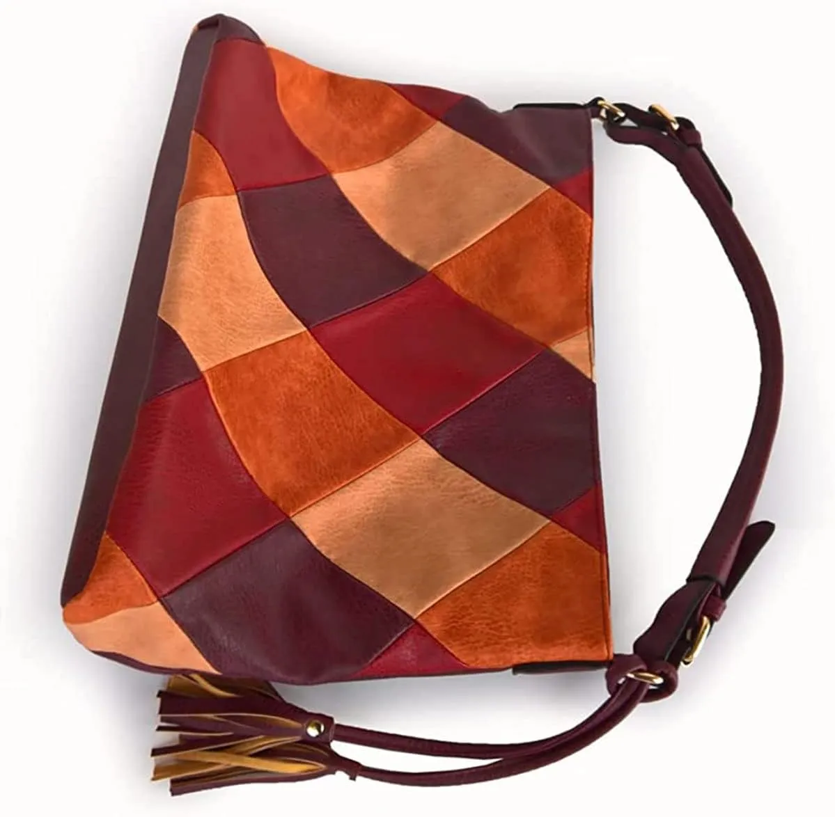 Hobo Bags for Women Patchwork Color Faux Leather Large Purses and Handbags Hobo Purse with Tassel