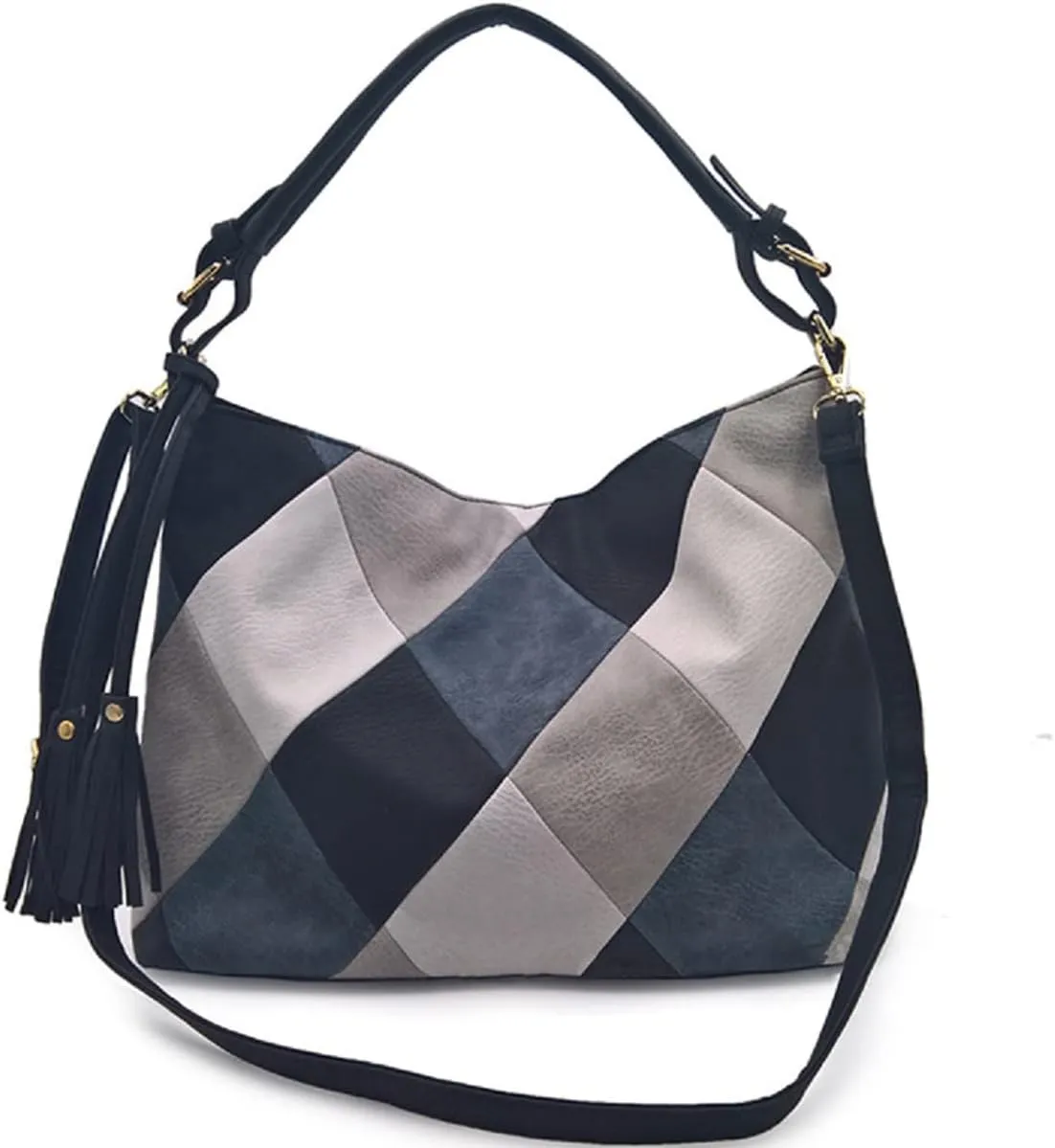 Hobo Bags for Women Patchwork Color Faux Leather Large Purses and Handbags Hobo Purse with Tassel