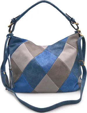 Hobo Bags for Women Patchwork Color Faux Leather Large Purses and Handbags Hobo Purse with Tassel