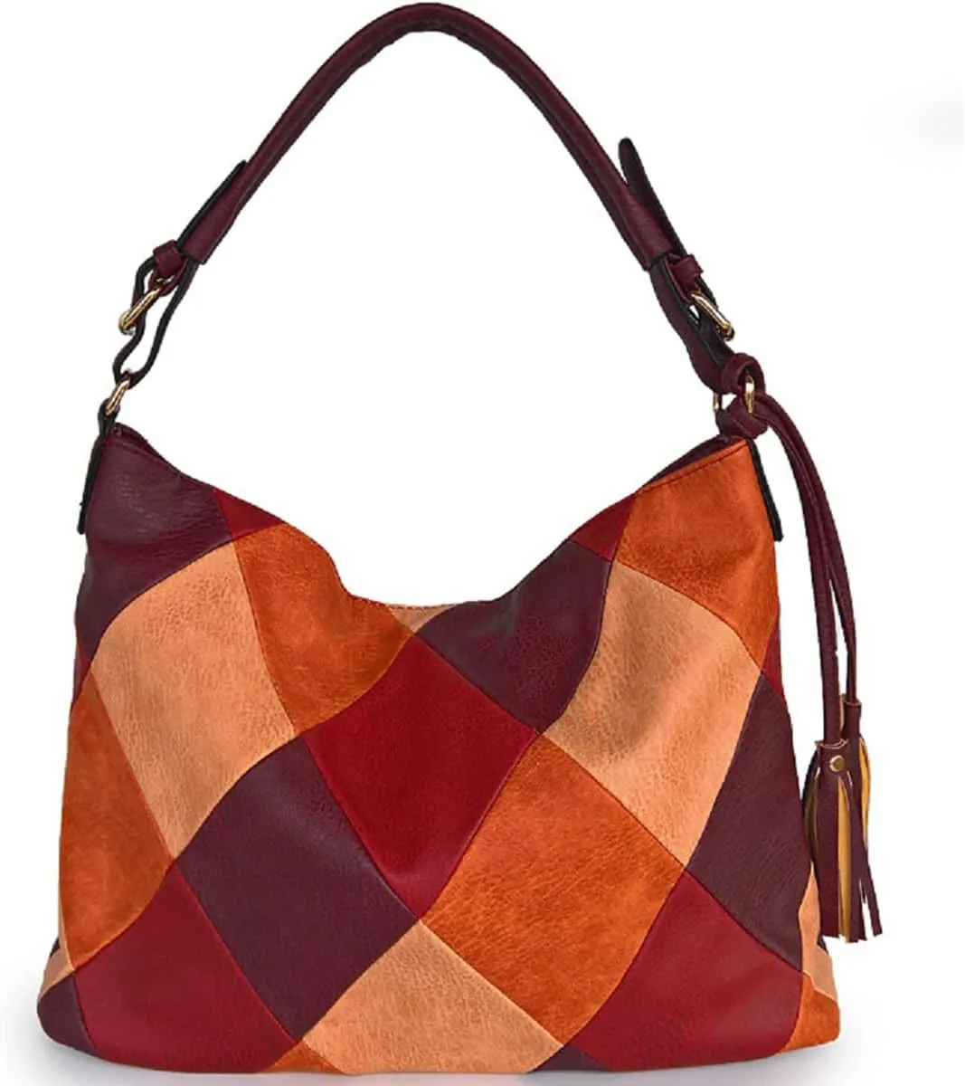 Hobo Bags for Women Patchwork Color Faux Leather Large Purses and Handbags Hobo Purse with Tassel