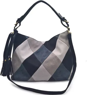 Hobo Bags for Women Patchwork Color Faux Leather Large Purses and Handbags Hobo Purse with Tassel