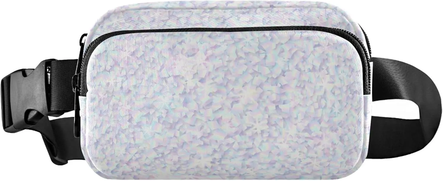 Holographic Foil Particles Texture Waterproof Womens Fanny Pack Hip Pouch Belt Bag Colorful Waist Purse for Women