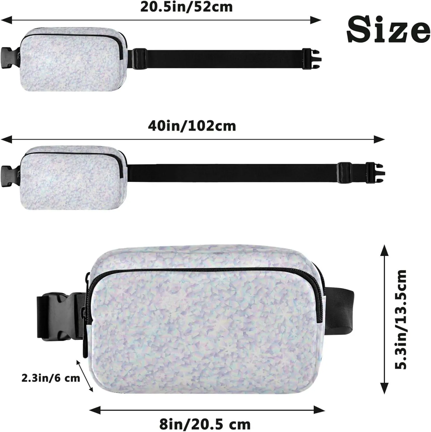 Holographic Foil Particles Texture Waterproof Womens Fanny Pack Hip Pouch Belt Bag Colorful Waist Purse for Women