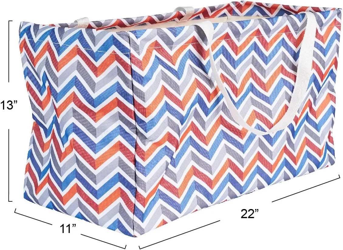 Household Essentials Krush Container All-Purpose Utility Tote, Water-Resistant Vinyl Lining, Chevron