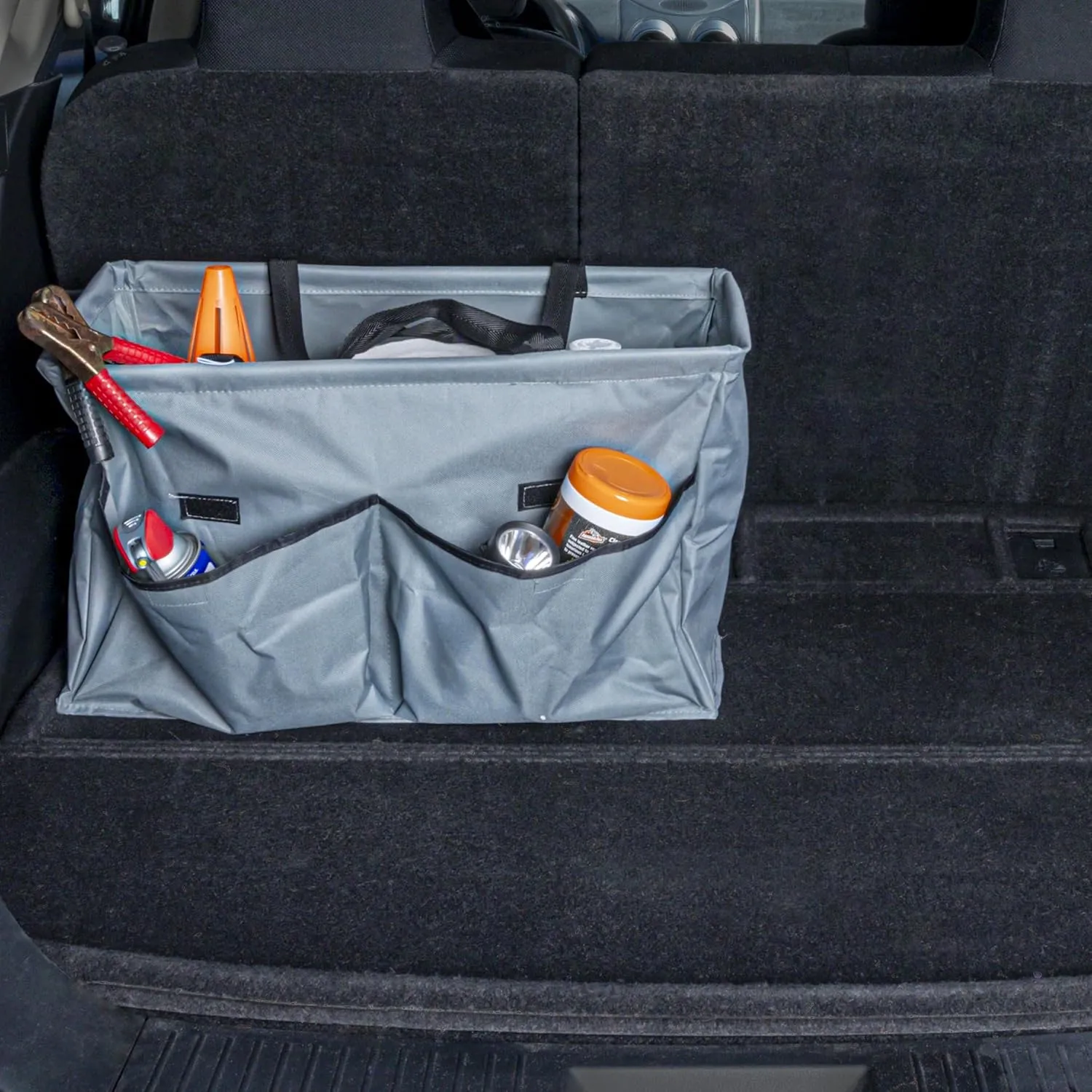 Household Essentials Krush Container All-Purpose Utility Tote, Water-Resistant Vinyl Lining with Pockets, Grey