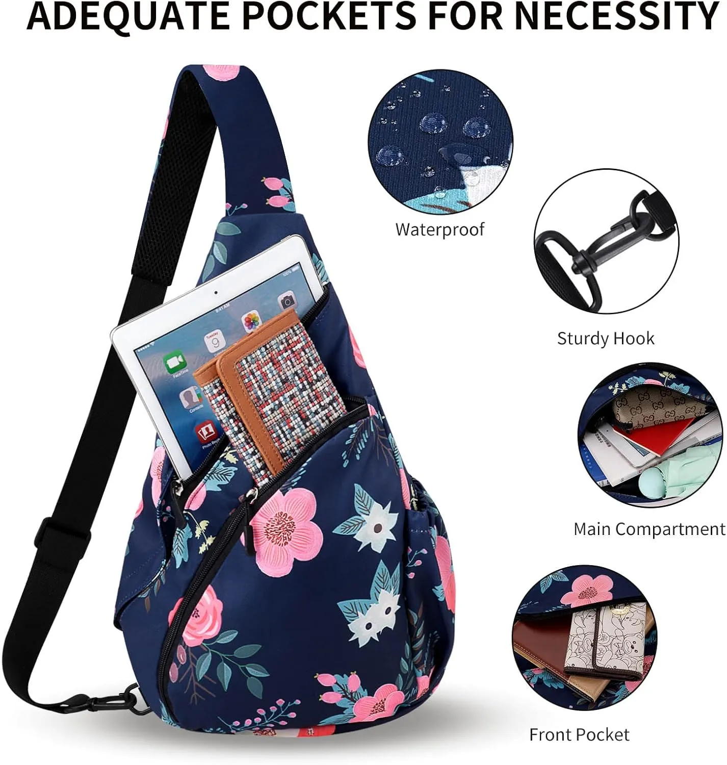HUA ANGEL Crossbody Sling Bag for Men & Women Lightweight Waterproof Chest Shoulder Bag for Travel Hiking & Everyday Use