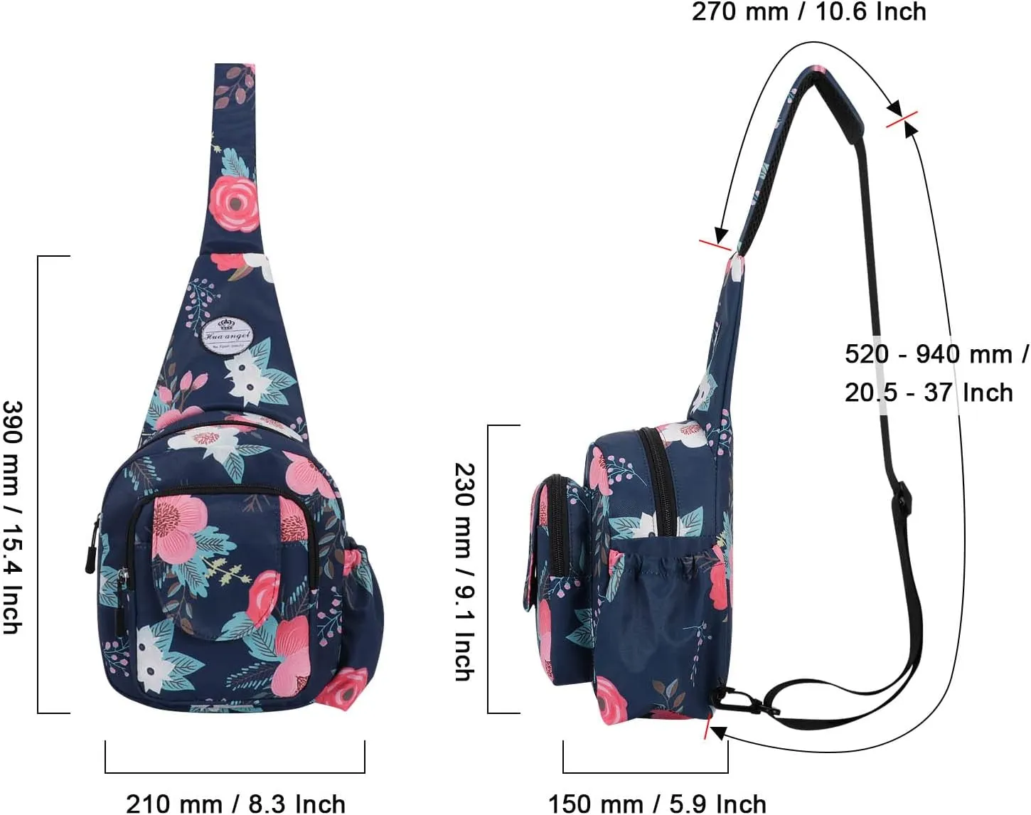 HUA ANGEL Floral Sling Bag, Small Lightweight Crossbody Shoulder Chest Bag for Men & Women Compact Travel Hiking Mini Daypack