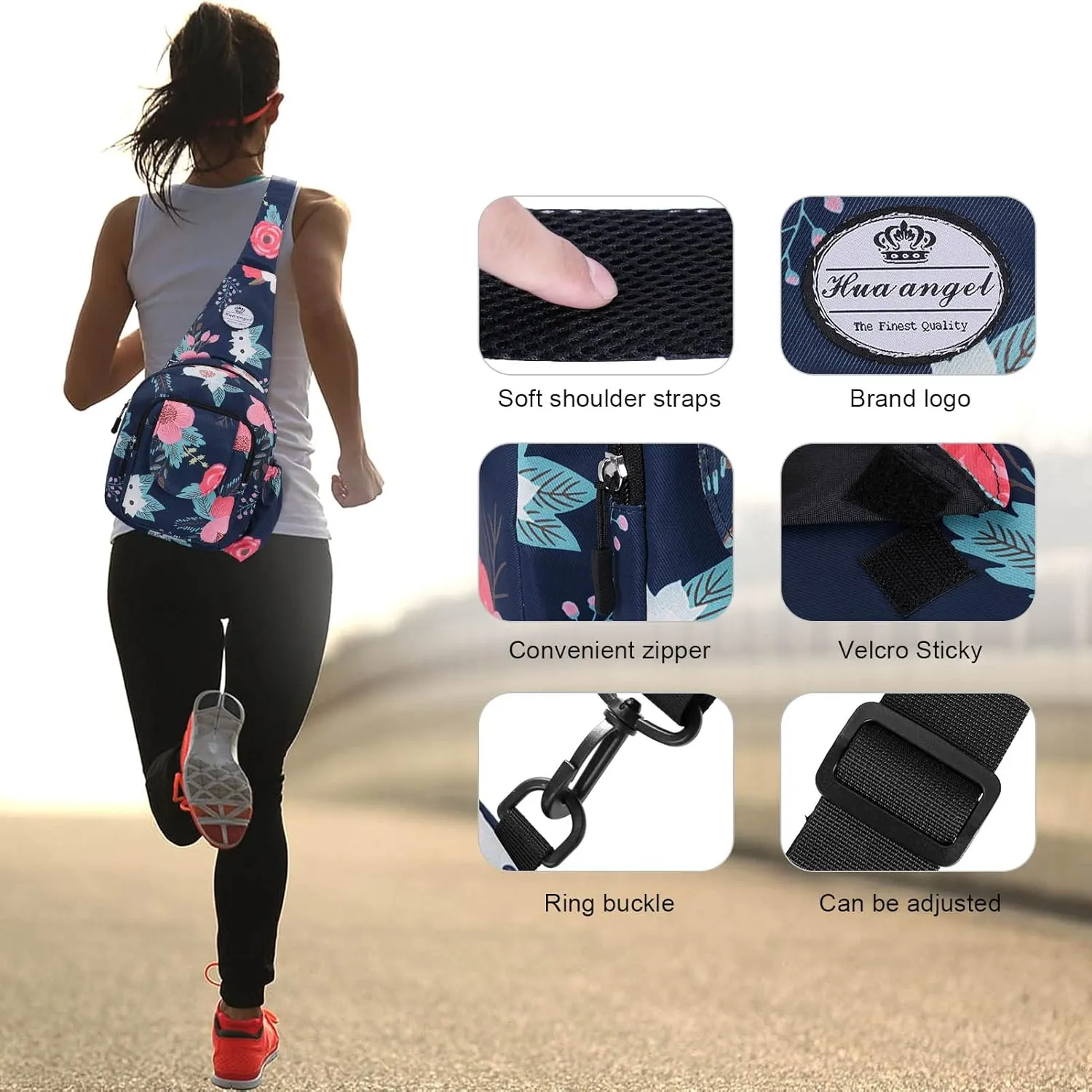 HUA ANGEL Floral Sling Bag, Small Lightweight Crossbody Shoulder Chest Bag for Men & Women Compact Travel Hiking Mini Daypack