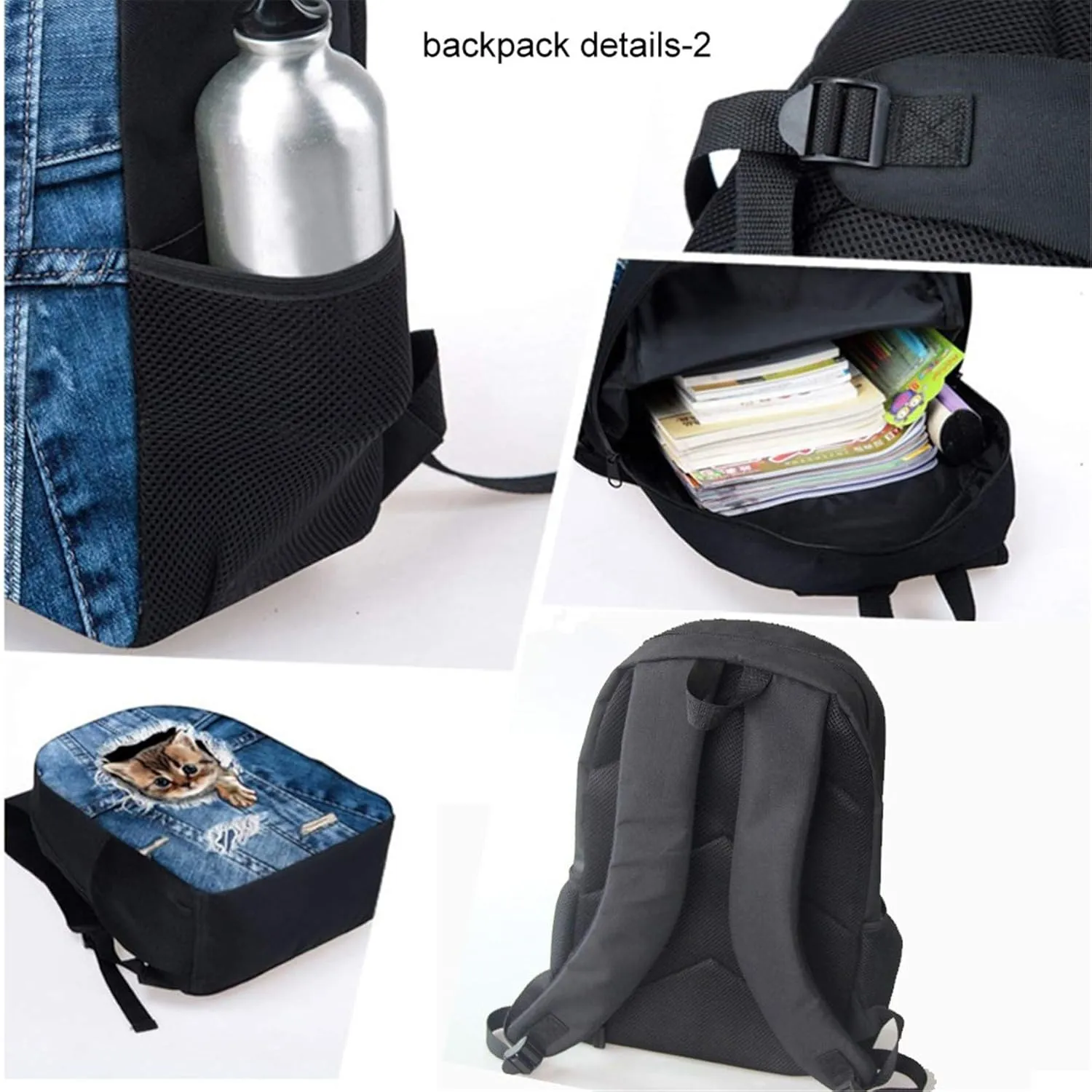 HUGS IDEA 3 Pcs School Bag Set with Thermal Insulated Lunch Tote Purse Pencil Case