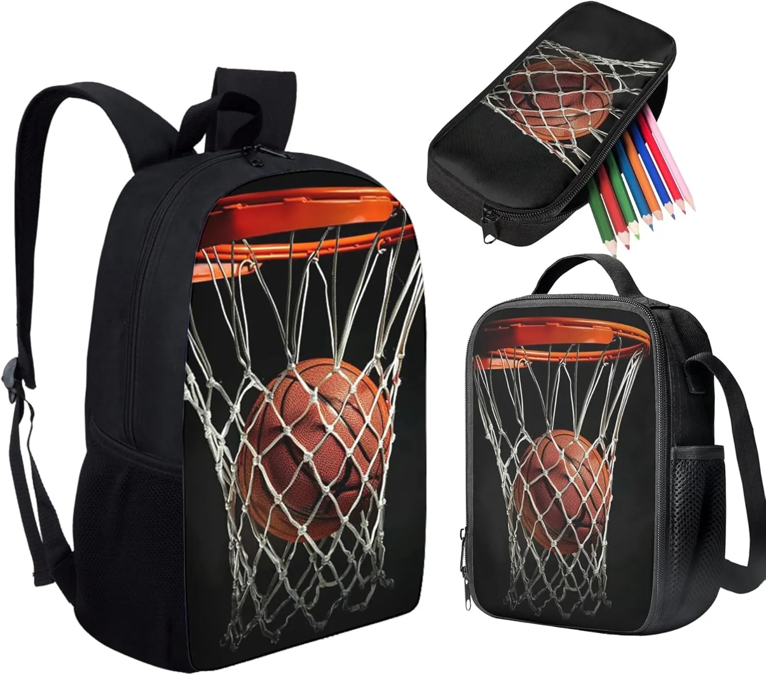 HUGS IDEA 3 Pcs School Bag Set with Thermal Insulated Lunch Tote Purse Pencil Case
