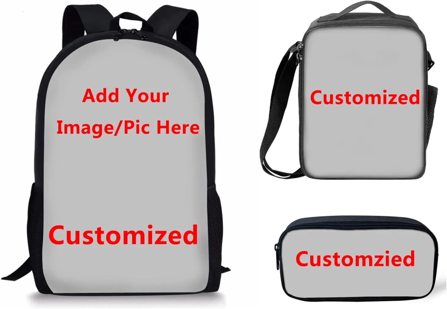 HUGS IDEA 3 Pcs School Bag Set with Thermal Insulated Lunch Tote Purse Pencil Case