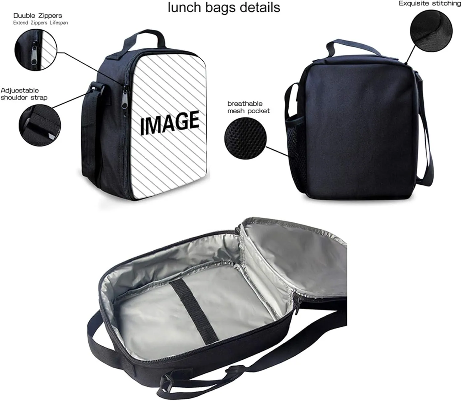 HUGS IDEA 3 Pcs School Bag Set with Thermal Insulated Lunch Tote Purse Pencil Case