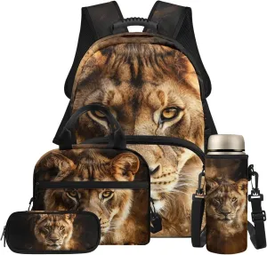HUGS IDEA 3D Lion Backpack for Boys Age 8-12 Cool Backpacks and Luncbox for Kids School Bags for Boys Lightweight Book Bags for Kids Travel 17 Inch Schoolbag for Elementary School