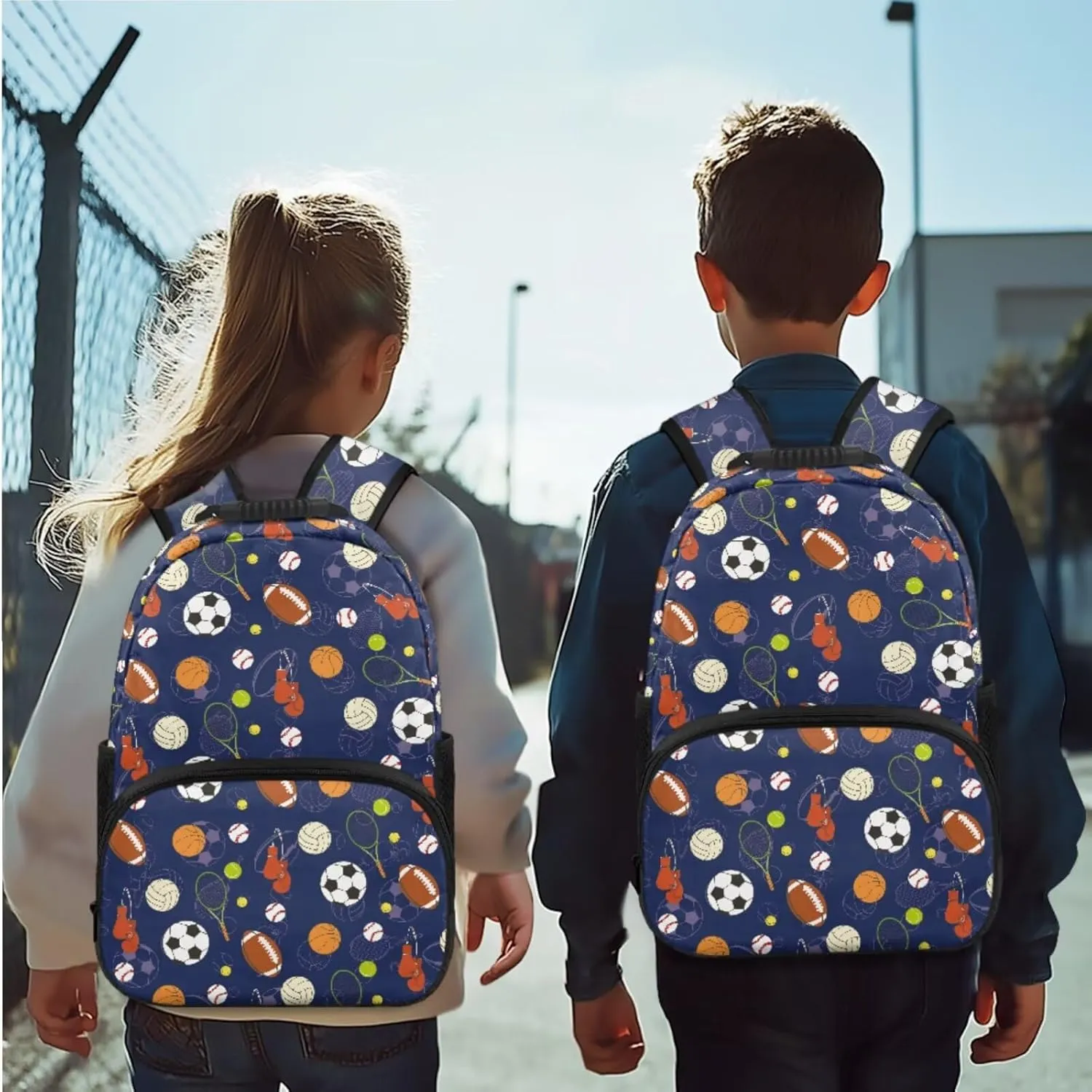 HUGS IDEA Ball Print Kids Backpack for School Cute Kindergarten Bookbag with Lunchbox Toddler Backpacks for Boys 4-6 Lightweight 15 Inch School Bag for Boys Multifunctional Preschool Bookbags