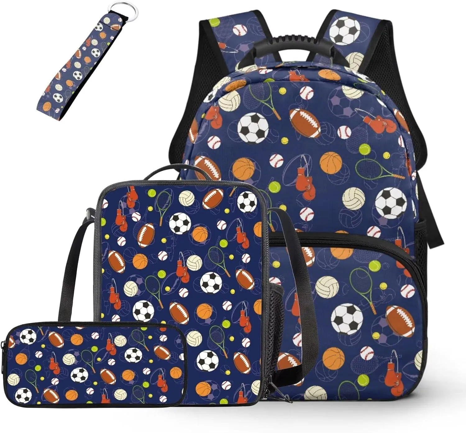 HUGS IDEA Ball Print Kids Backpack for School Cute Kindergarten Bookbag with Lunchbox Toddler Backpacks for Boys 4-6 Lightweight 15 Inch School Bag for Boys Multifunctional Preschool Bookbags