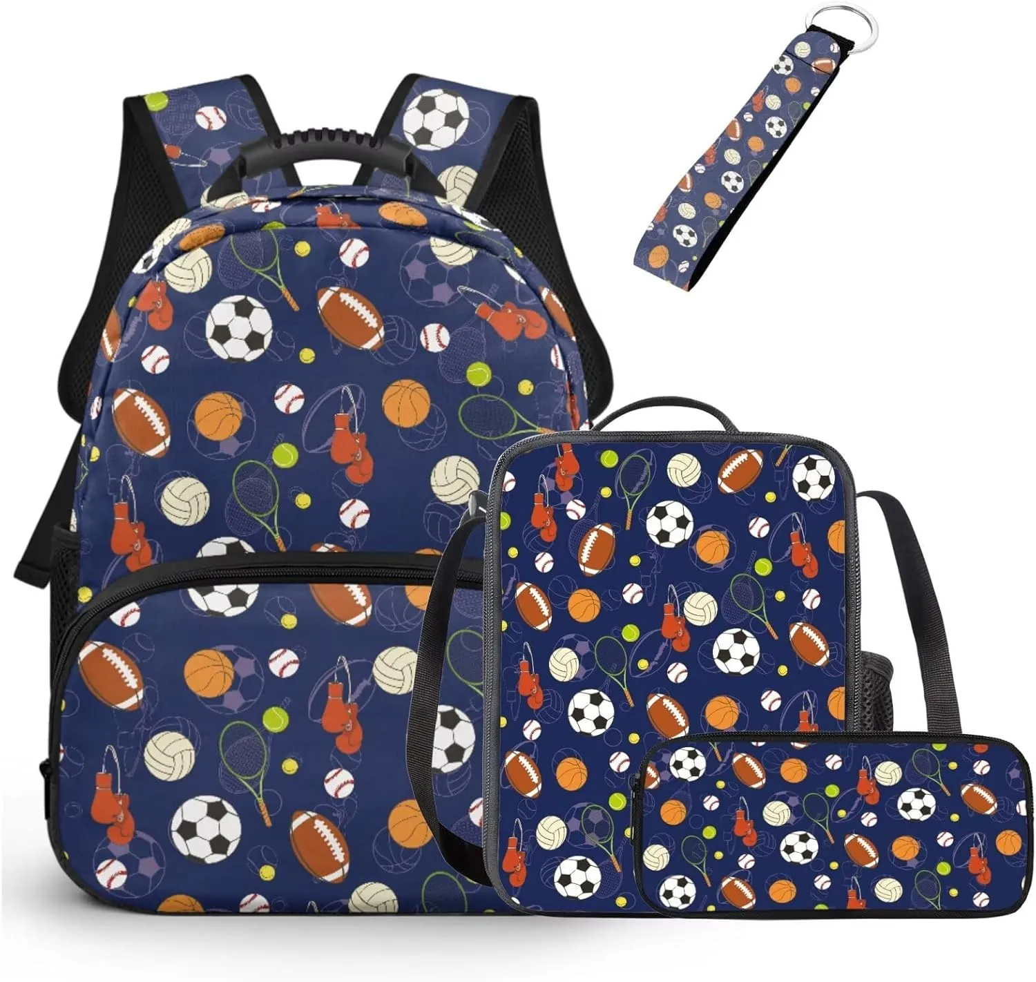 HUGS IDEA Ball Print Kids Backpack for School Cute Kindergarten Bookbag with Lunchbox Toddler Backpacks for Boys 4-6 Lightweight 15 Inch School Bag for Boys Multifunctional Preschool Bookbags