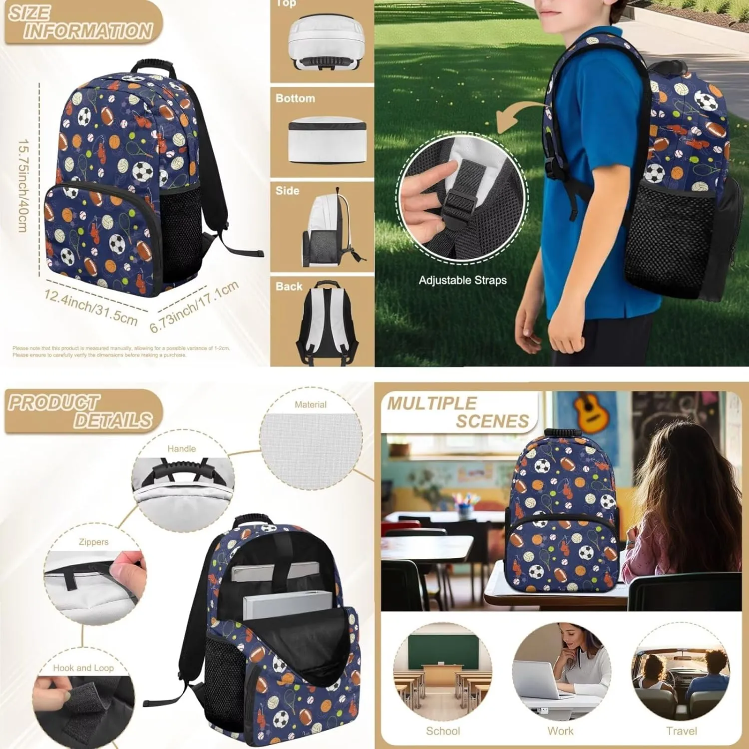 HUGS IDEA Ball Print Kids Backpack for School Cute Kindergarten Bookbag with Lunchbox Toddler Backpacks for Boys 4-6 Lightweight 15 Inch School Bag for Boys Multifunctional Preschool Bookbags