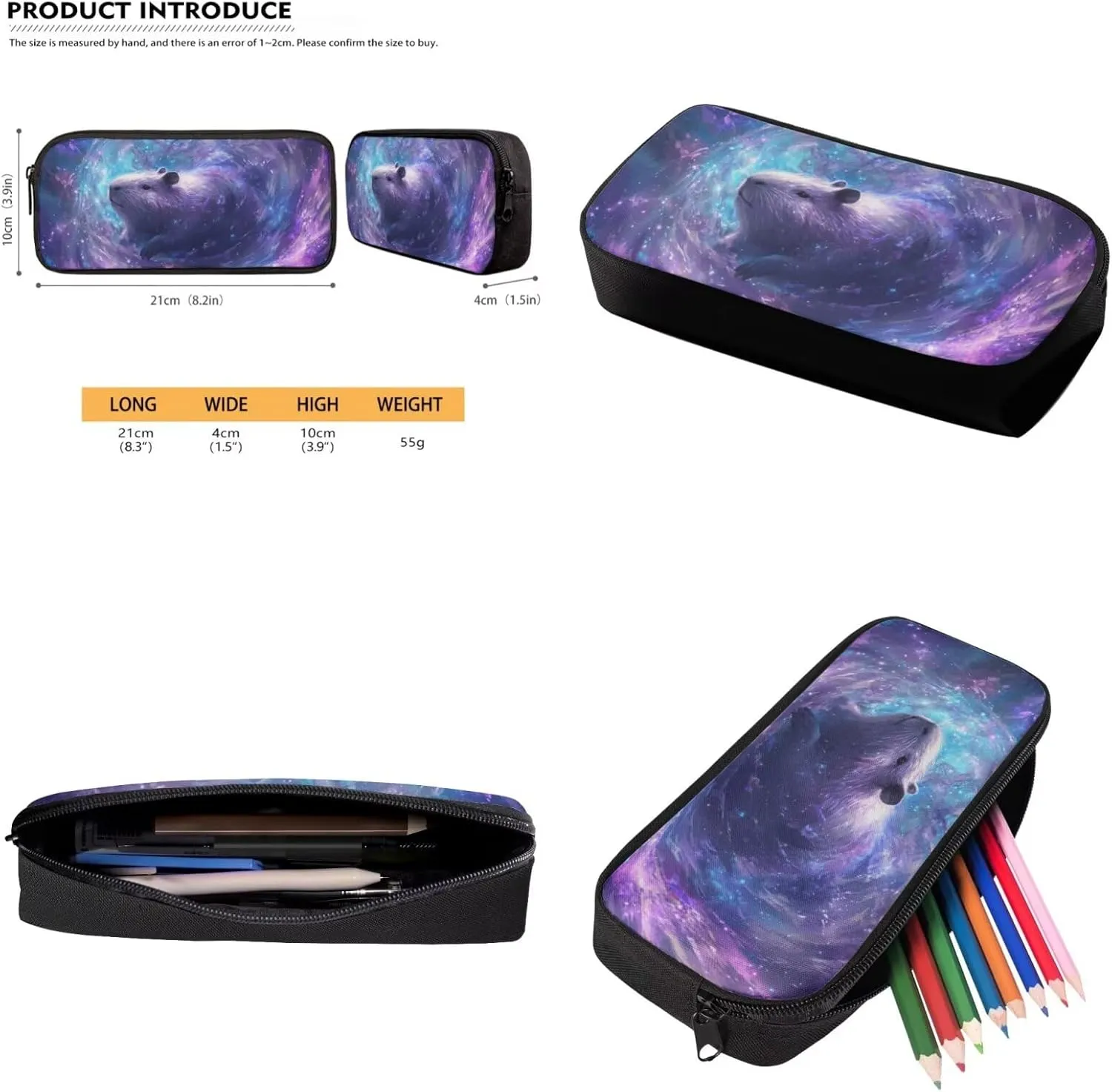 HUGS IDEA Galaxy Capybara Backpack for Children 4-in-1 School Bag Set with Lunch Box & Keychain Large Capacity Bookbag for Elementary Middle School 17 Inch Children Backpacks for Girls