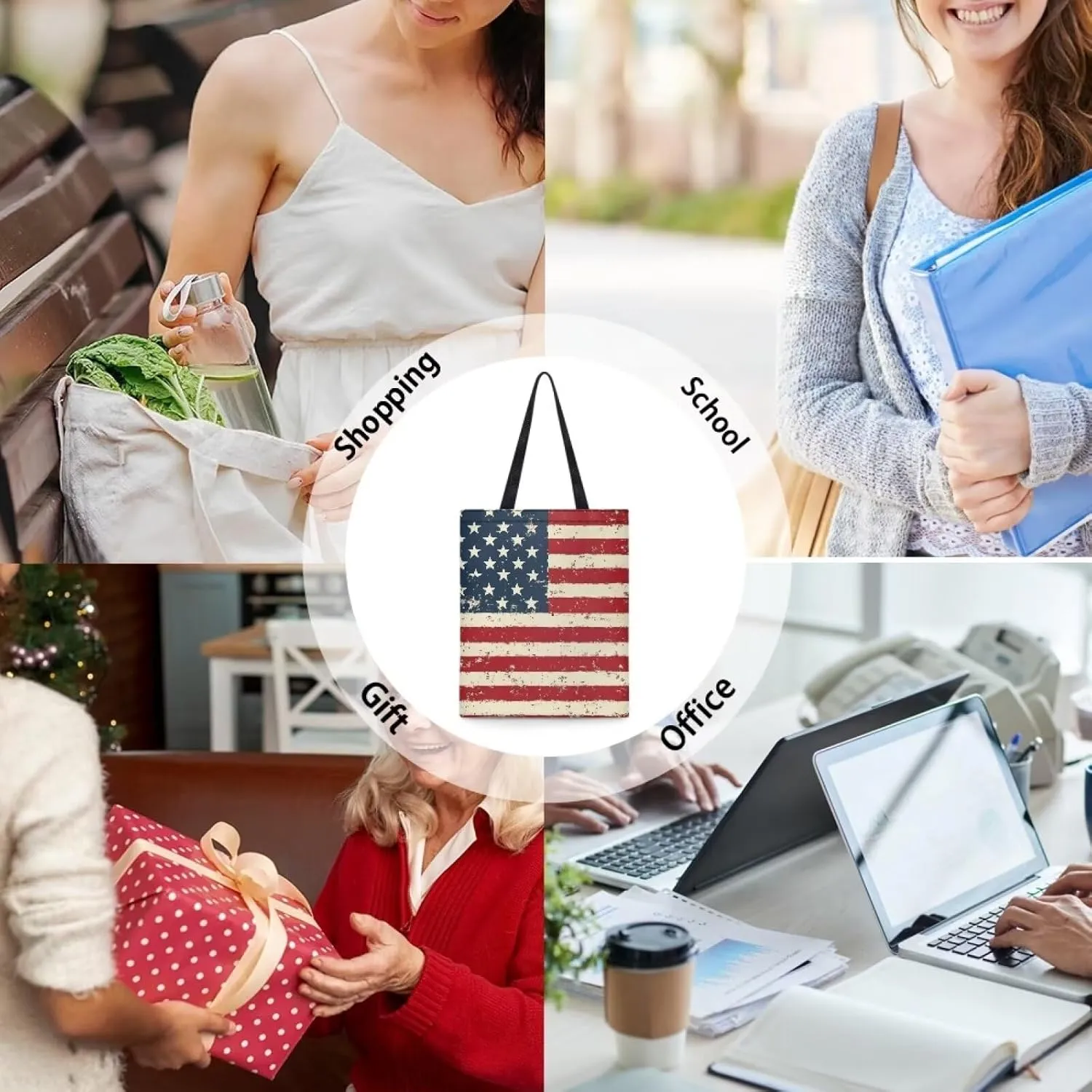 HUGS IDEA Piano Music Notes Linen Tote Bag Fashion Shoulder Bag for Women Girl