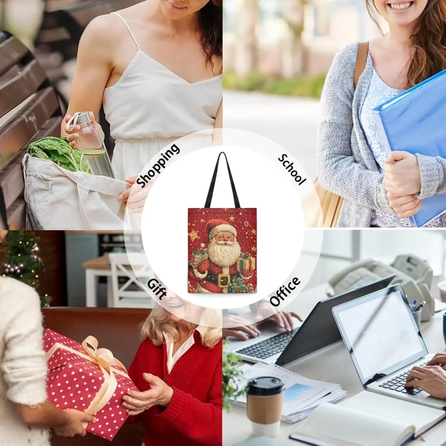 HUGS IDEA Piano Music Notes Linen Tote Bag Fashion Shoulder Bag for Women Girl