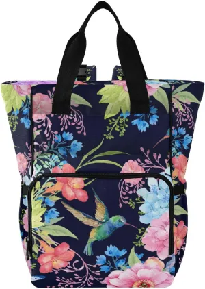 Hummingbirds Spring Diaper Bag Backpack for Baby Boys Girls Baby Essentials Travel Tote with Stroller Straps & Bottle Storage Maternity Baby Changing Bags for Moms Dads Traveling Shopping Hiking