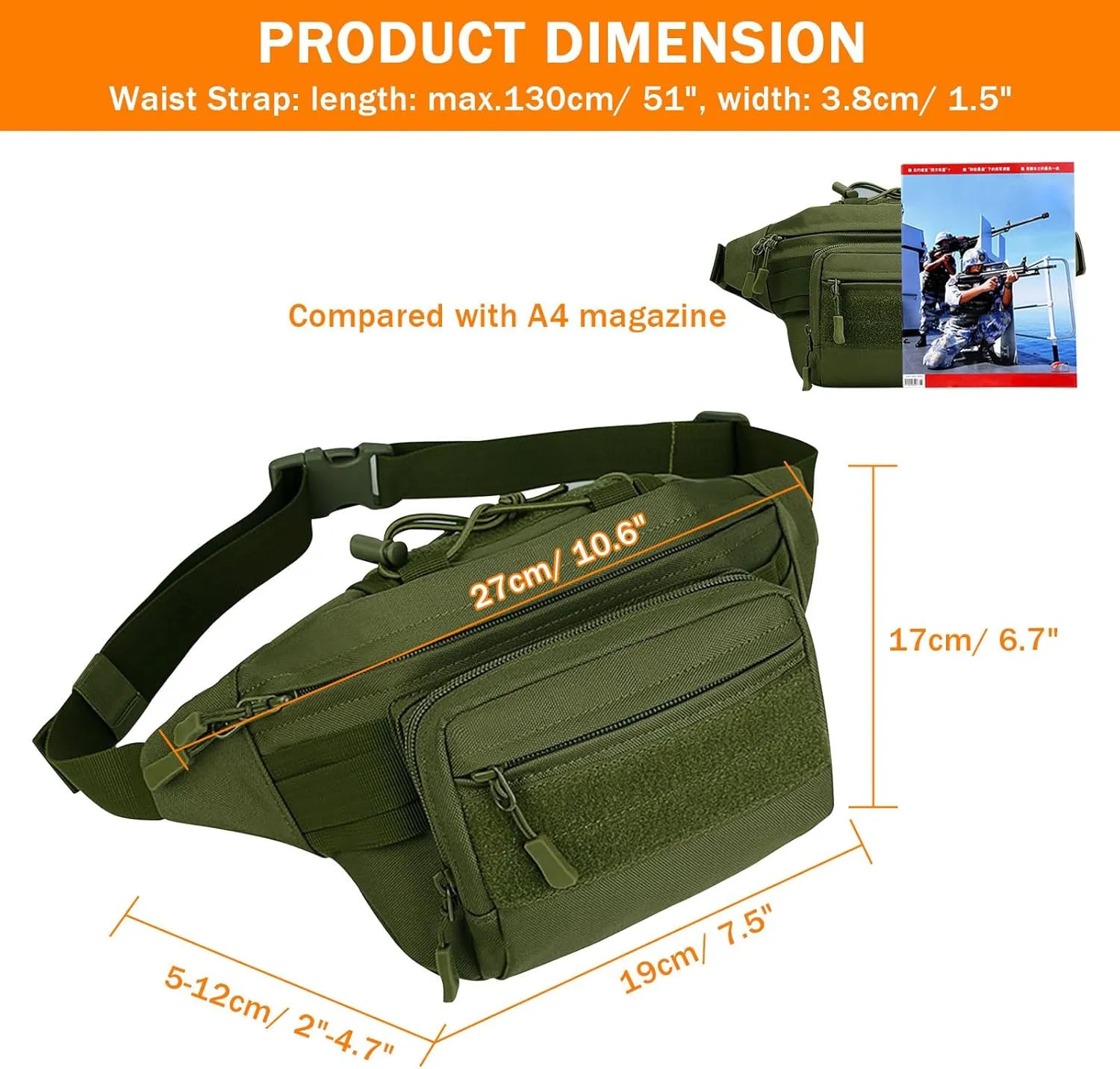 Huntvp Military Fanny Pack Tactical Waist Bag Pack Water-resistant Hip Belt Bag Pouch for Hiking Climbing Bumbag