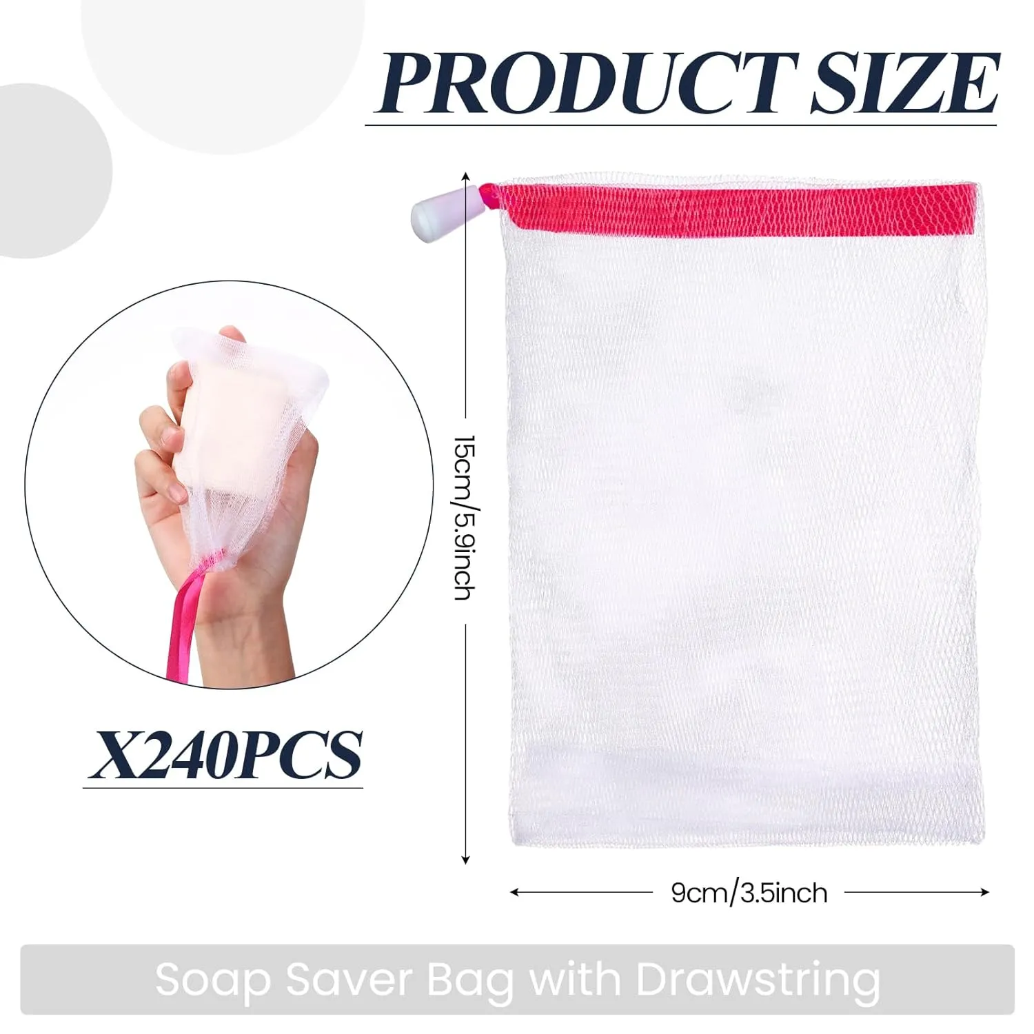 Hushee 240 Pcs Soap Bag Handmade Bubble Mesh Bags Exfoliating Soap Pouch with Drawstring for Foaming and Drying Soft for Shower Body Facial Cleaning Tool Easy to Bubble and Store