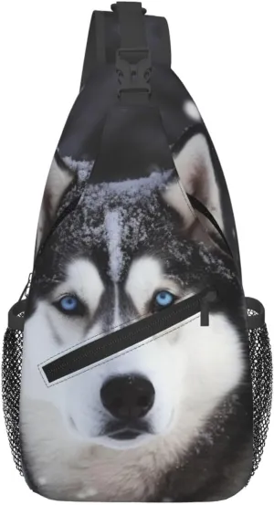 Husky In Snow Dog Crossbody Bags for Men Women Fashion Sling Backpack Casual Chest Bag Travel Hiking Daypack