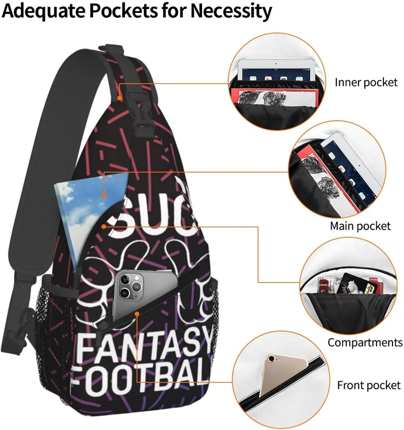 I-Suck-At-Fantasy-Football Small Crossbody Backpack Sling Bag For Men Women Mini One Shoulder Chest Bags Gym Sport Travel Hiking Daypack