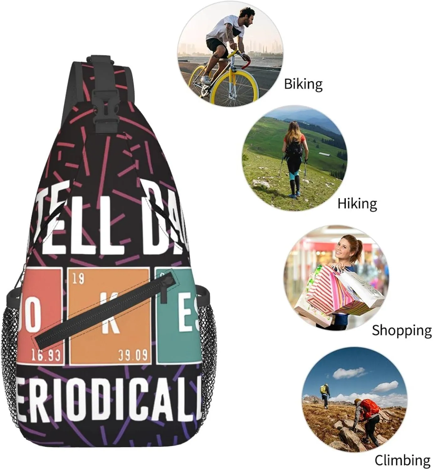 I Tell Dad Jokes Periodically Small Crossbody Backpack Sling Bag For Men Women Mini One Shoulder Chest Bags Gym Sport Travel Hiking Daypack