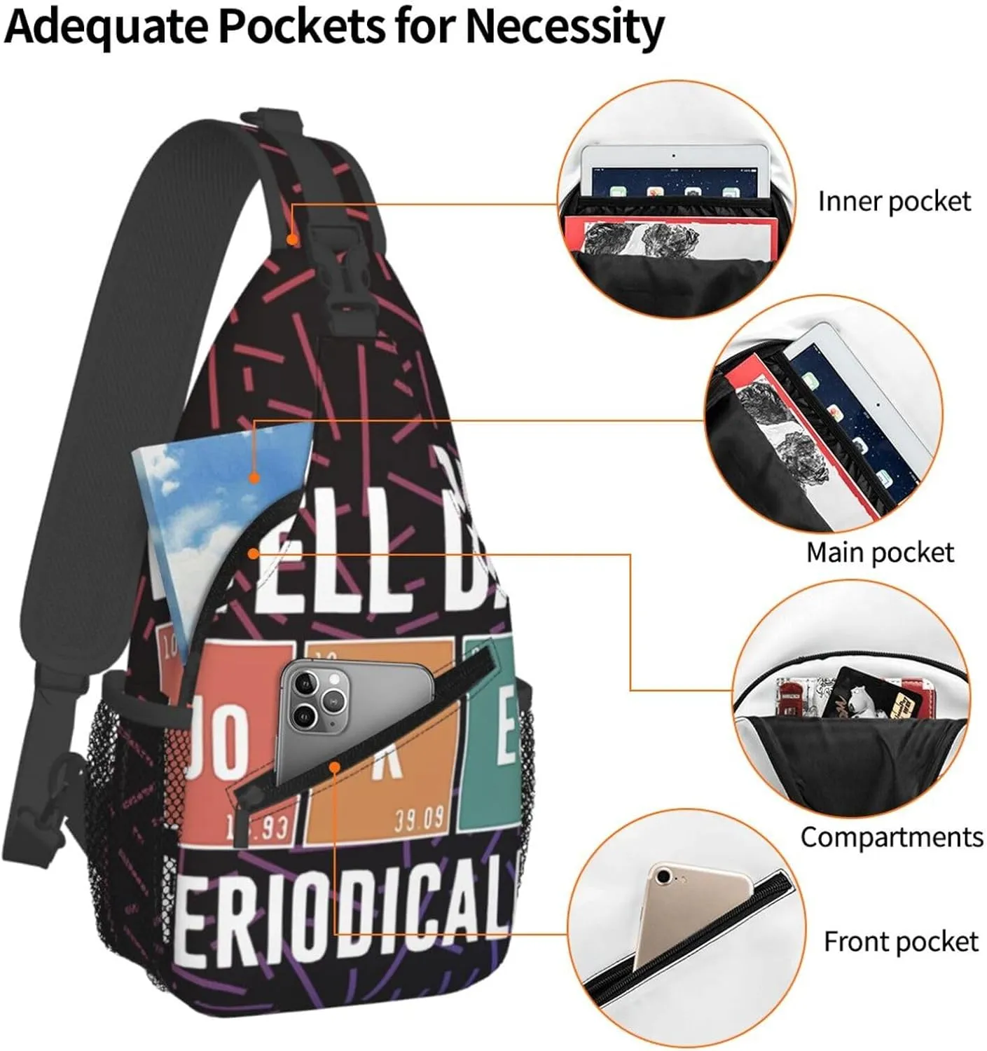 I Tell Dad Jokes Periodically Small Crossbody Backpack Sling Bag For Men Women Mini One Shoulder Chest Bags Gym Sport Travel Hiking Daypack