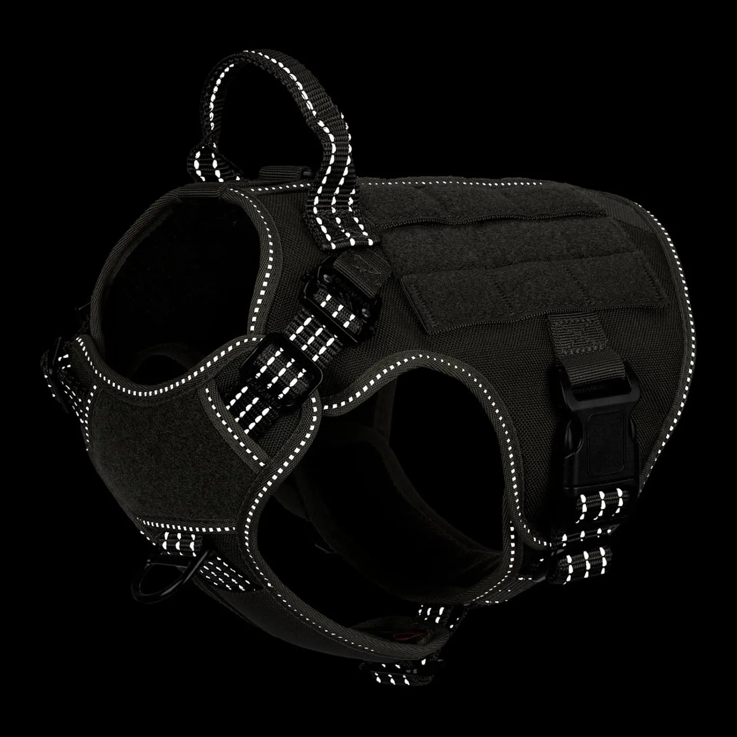 ICEFANG GN1 Reflective Tactical Dog Harness Small Sized, MOLLE K9 Dog Vest with 2X Metal Buckles,Adjustable Pet Harness, No Pulling Front Leash Clip (Small (Pack of 1), Green)